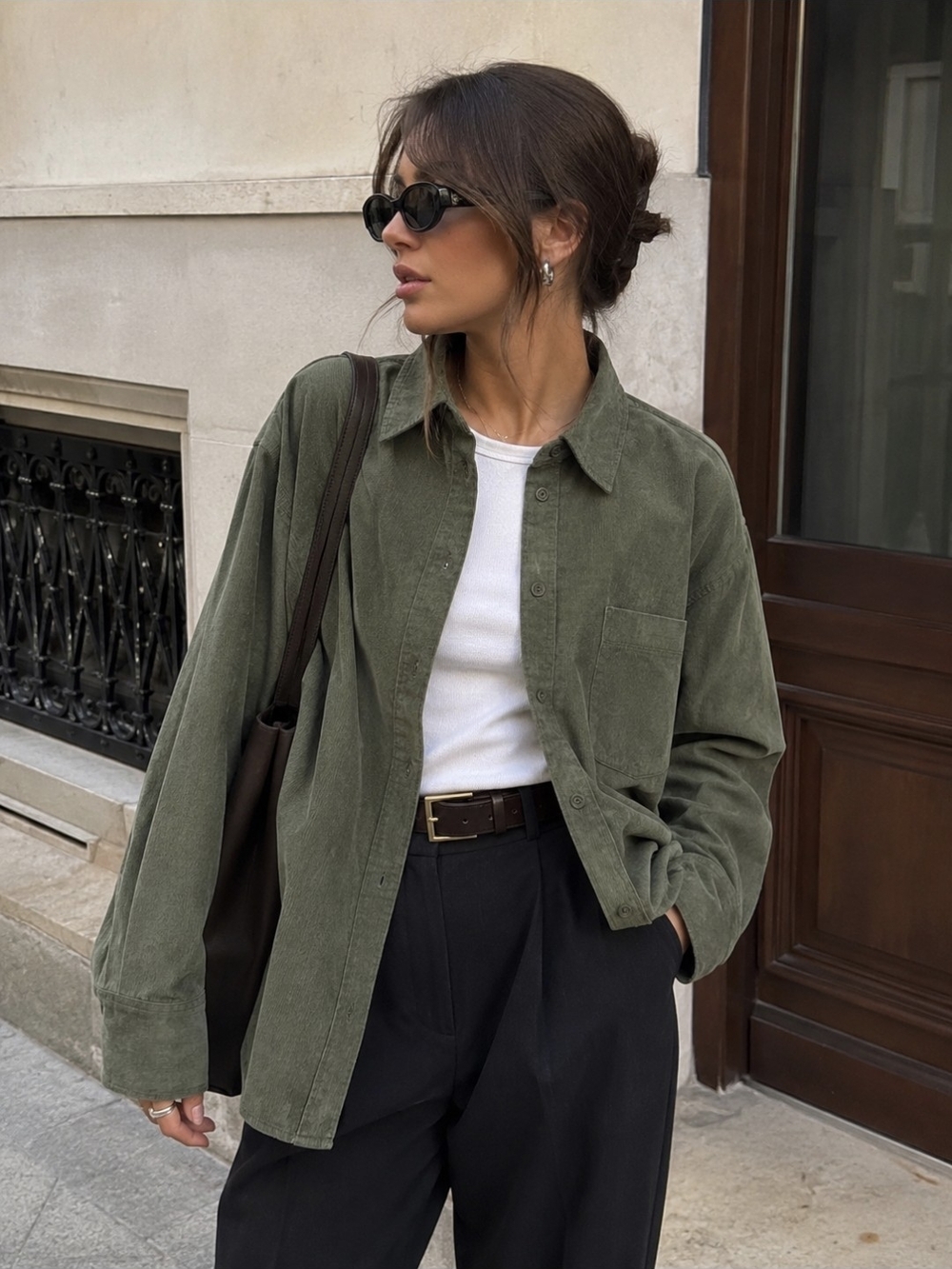 ZARA OLIVE GREEN CORDUROY OVERSIZED SHIRT 100% COTTON BUTTON UP